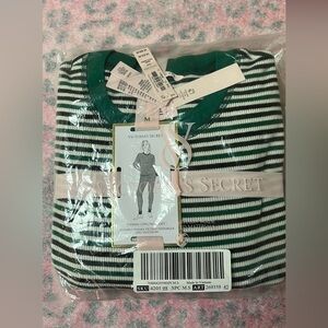 Victoria's Secret Green and White Striped Thermal Pajamas SZ M. NWT